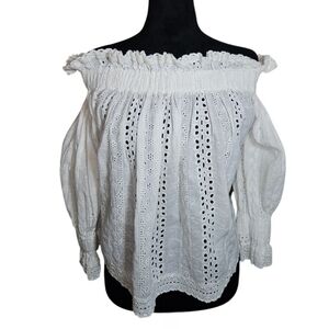 Endless Rose White Eyelet Bohemian Off-the-Shoulder Cropped Blouse Size L